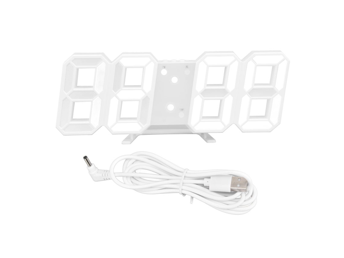 Relógio de Parede Digital LED com Exibição de Temperatura, Alarme e Controle Sonoro, Branco | S/MARCA