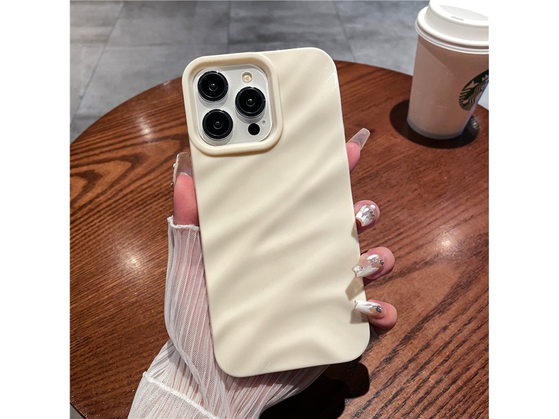 Capa Para Iphone 17 Wt, Cor Sólida, Creme Texturizado, Branca, Com Efeito Tridimensional E Textura Simples.