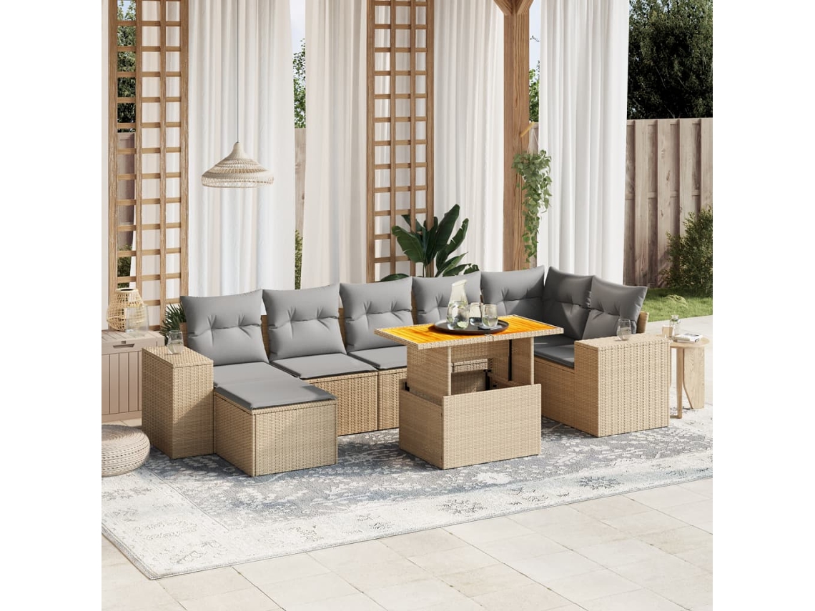 Vidaxl 8 Pcs Conjunto De Sofás P/ Jardim Com Almofadões Vime Pe Bege