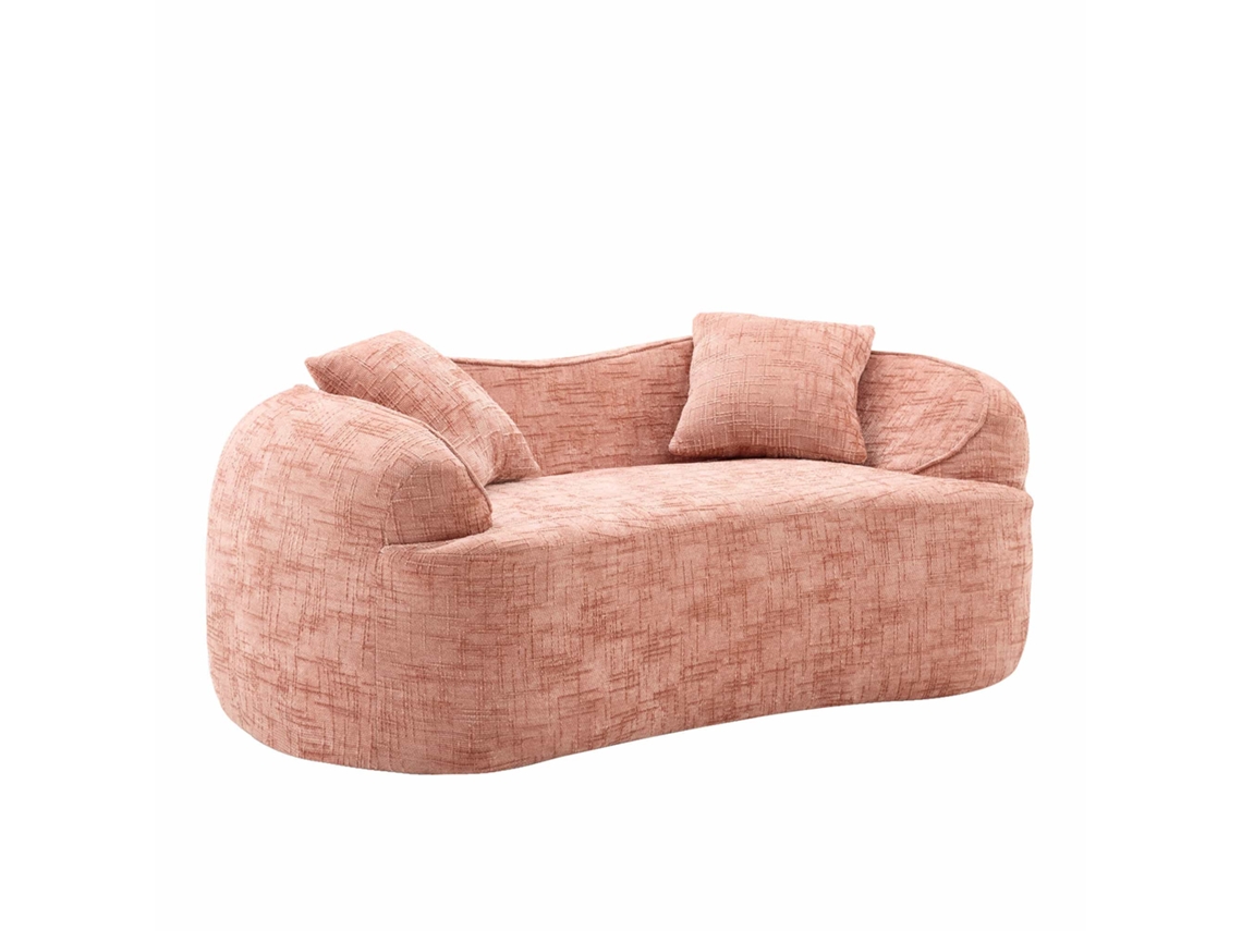 Sofá De 2 Lugares - Com Formato Curvo, Almofadas E Sem Montagem, Ideal Para Espaços Pequenos - Rosa