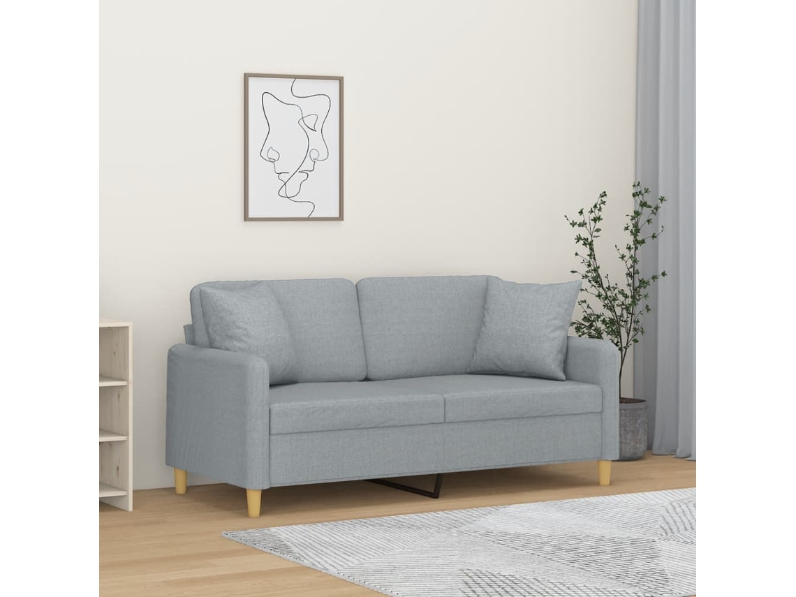 Vidaxl Sofá 2 Lugares + Almofadas Decorativas 140cm Tecido Cinza-claro