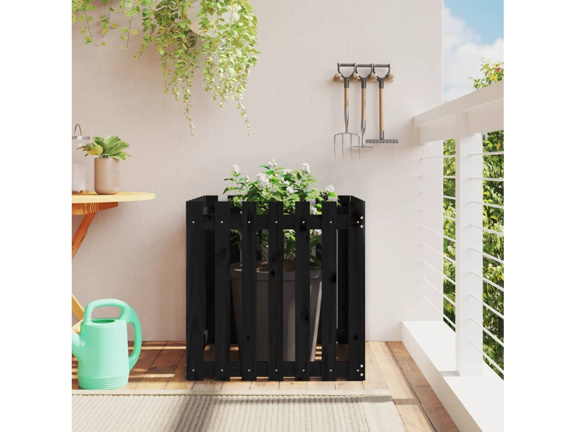 Vidaxl Vaso De Jardim C/ Design Cerca 70x70x70 Cm Pinho Maciço Preto