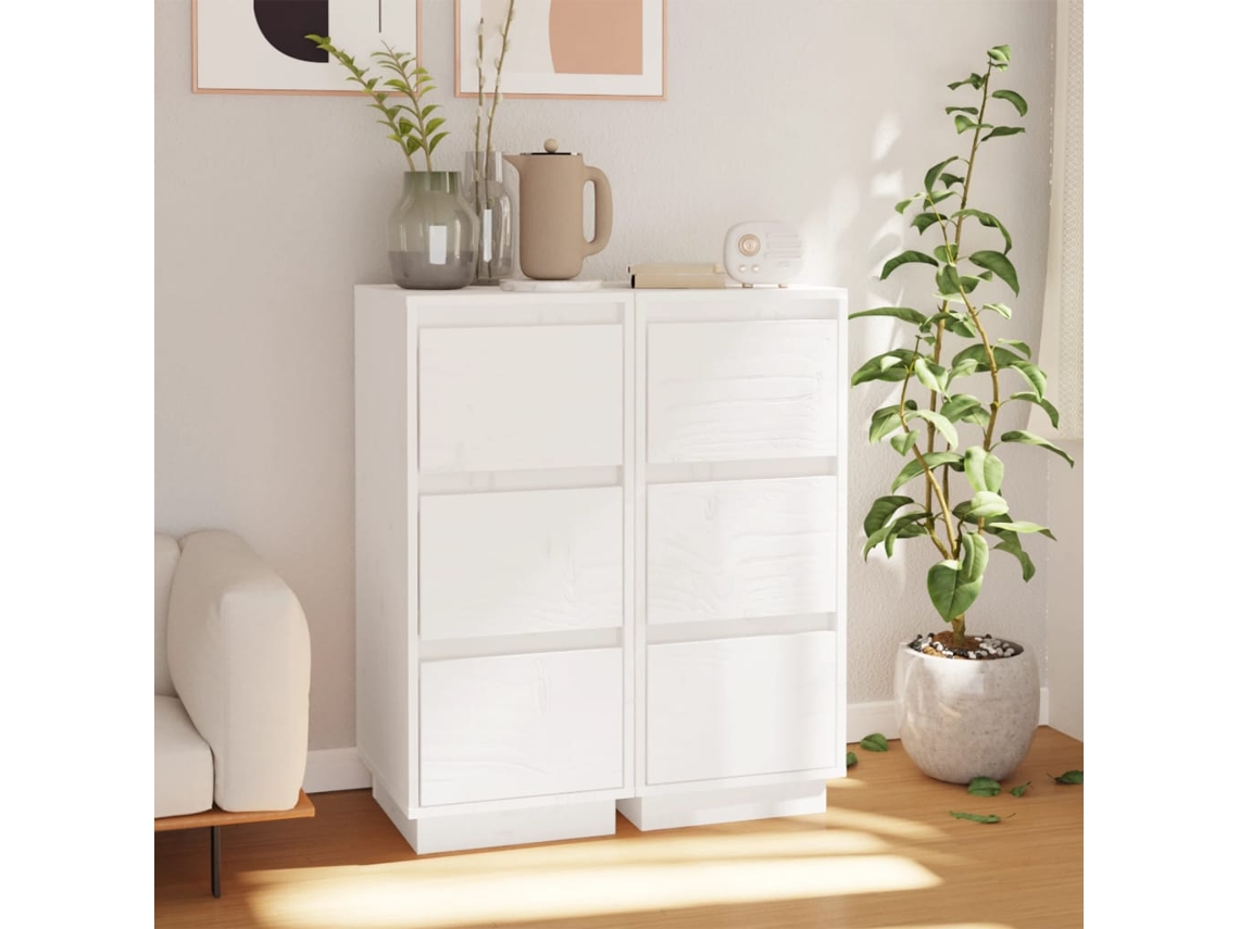 Vidaxl Aparadores 2 Pcs 32x34x75 Cm Madeira De Pinho Maciça Branco