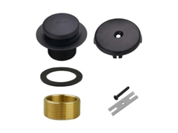 Kit De Dreno E Overflow Para Banheira Em Aço Inox E Cobre Com Tampão De Toque Preto - Fácil Instalação Preto