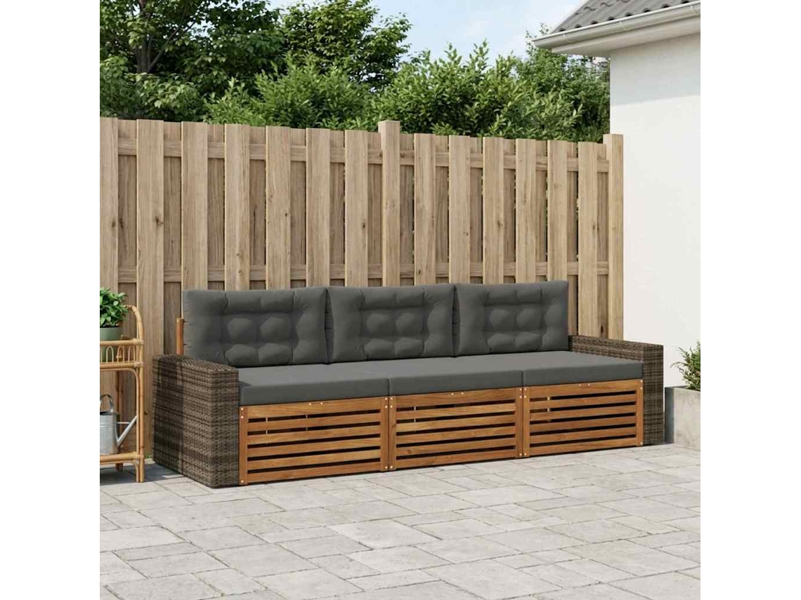Vidaxl Conjunto De Sofás Para Exterior 3 Unid. Natural E Antracite