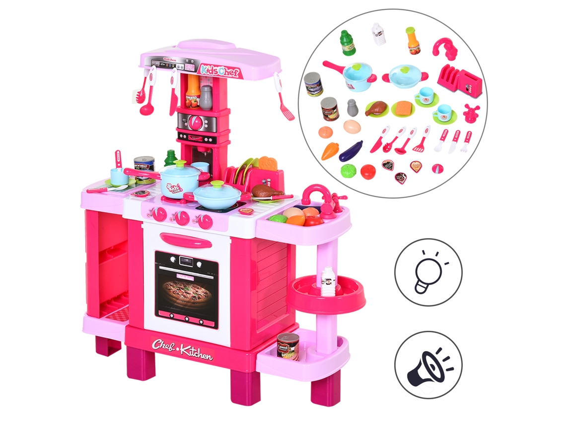 Cozinha Brinquedo 38 Acessórios Luz Som Rosa