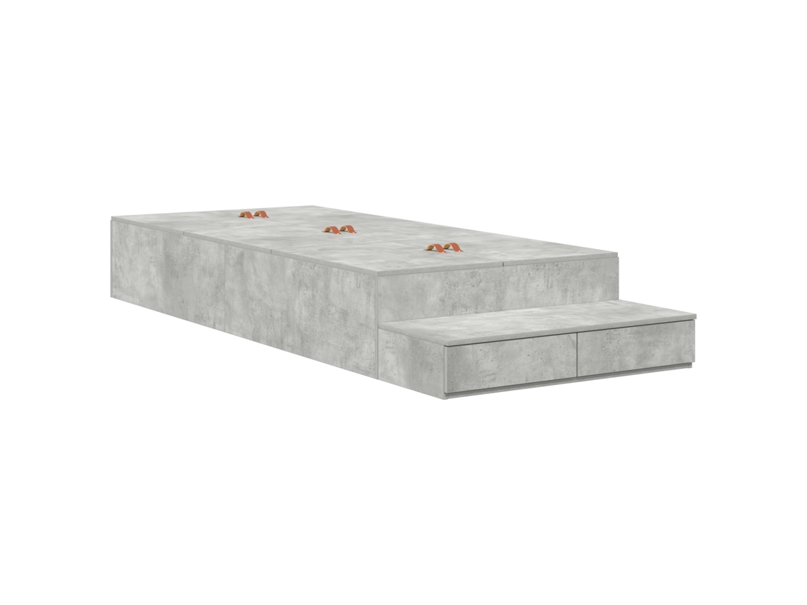 Estrado De Cama Com Armazenamento Cinza Concreto Vidaxl Grey Engineered Wood (90x190 Cm)