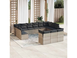 Vidaxl 13 Pcs Conj. Sofás Jardim C/ Almofadões Vime Pe Cinzento claro