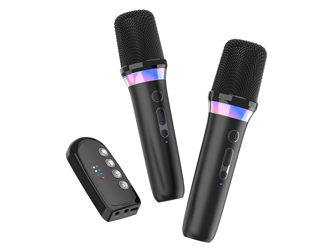 (dois Conjuntos Pretos) Microfone De Karaokê Sem Fio, Amplificador Bluetooth, Luzes Rgb, Interface Aux De 3,5 Mm
