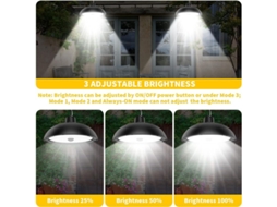 Luminária solar externa Brilvibera, 78 LEDs, 4 modos com detector e controle remoto.
