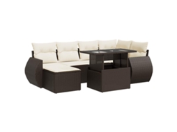 Conjunto 7 de sofás jardim c/ almofadões VIDAXL vime PE castanho