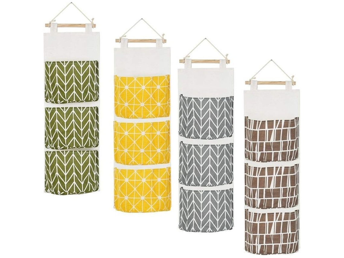 Bolsa De Armazenamento Pendente De Tela De Linho Com 3 Bolsos Impermeáveis Para Parede