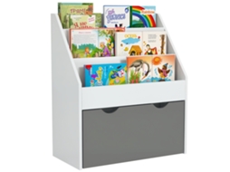 Estante Para Crianças 3-8 Anos Com 3 Prateleiras E Gaveta Inferior, Em Mdf, 62.5x30x70 Cm, Cinza