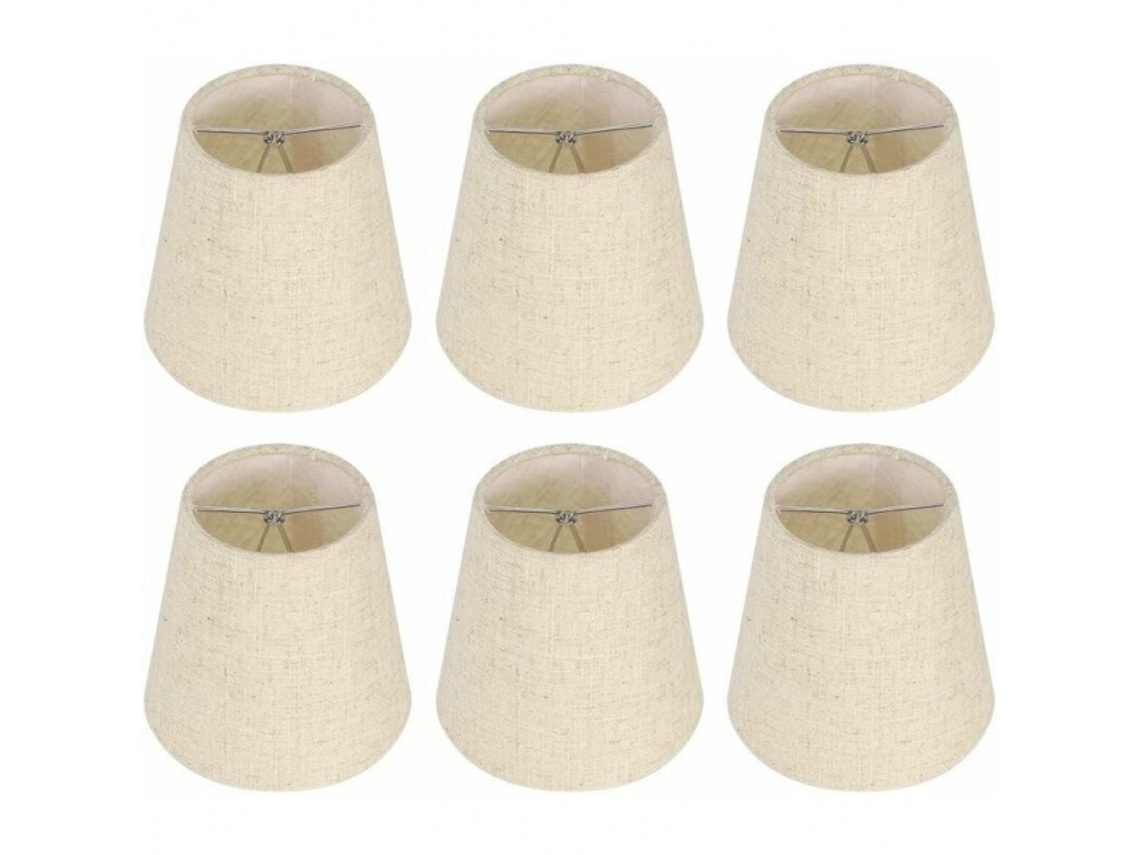 Juego de 6 pantallas de lámpara pequeñas, cilíndricas de yute con pinza. - aquaforge