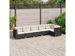 Vidaxl 6 Pcs Conjunto Sofás De Jardim C/ Almofadões Vime Pe Preto