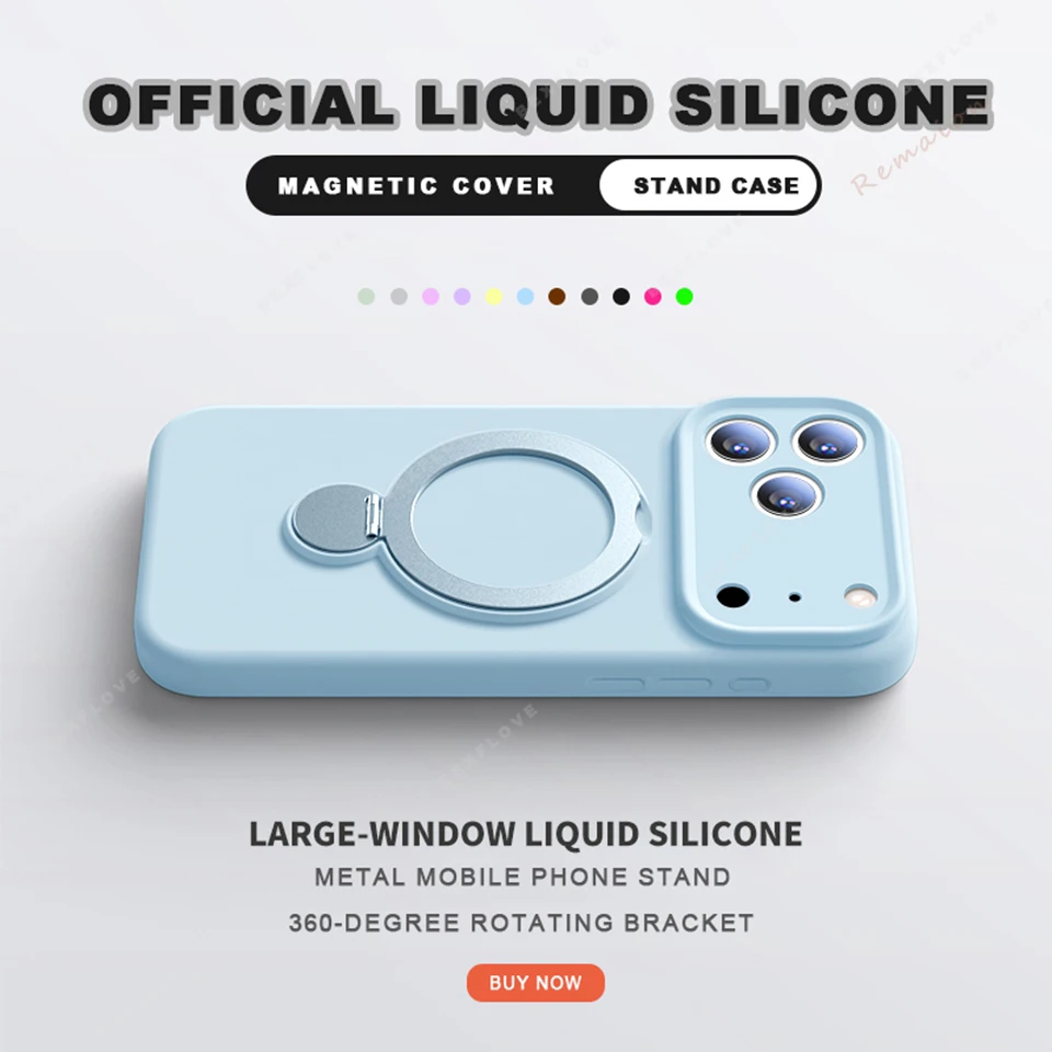 Capa De Silicone Líquido Azul Para Iphone 14 Pro Com Suporte Magnético E Magsafe.