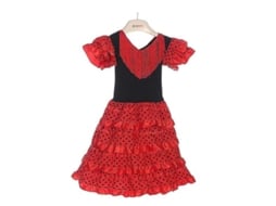 Traje Rebe-Flamenco para Meninas para Danças Tradicionais em Sevilha, Tamanhos 2-10, Cores Vermelho/Preto, IVA Vermelho com Babados Vermelhos M (6-8 Anos)
