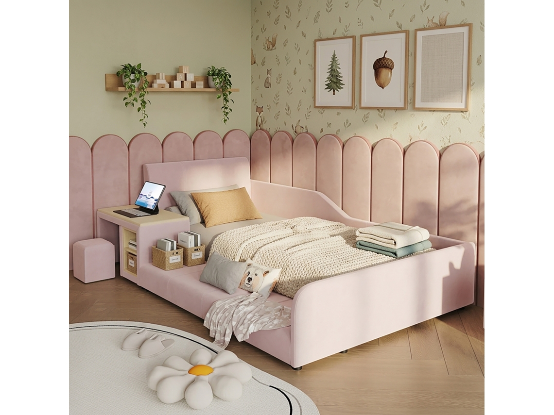 Cama Estofada Veludo Rosa 90x200 Cm