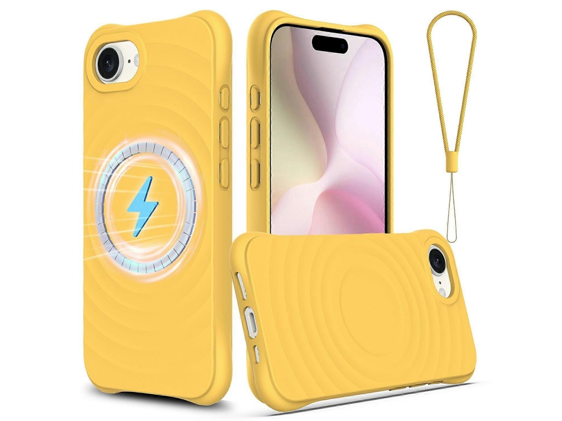 Capa Protetora Líquida Com Textura Ondulada Magsafe Para Iphone 16e Com Alça