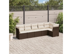 6 Pcs Conjunto De Sofá Jardim C/ Almofadões Vime Pe Marrom Dkd Home Decor