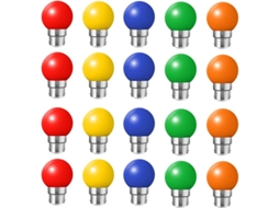 Conjunto De 20 Luzes Led Coloridas B22 Baioneta 2w Vermelho, Amarelo, Laranja, Verde, Azul, ... Brilvibera