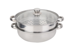 Panela a vapor de aço inoxidável de 27 cm com 2 camadas para cozinhar sopas e alimentos.