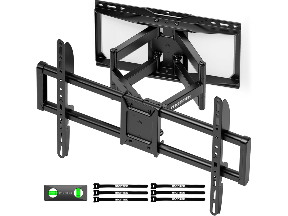 Suporte de parede para TVs de 37 a 90 polegadas com capacidade para até 75 kg, com braços duplos giratórios e inclináveis.