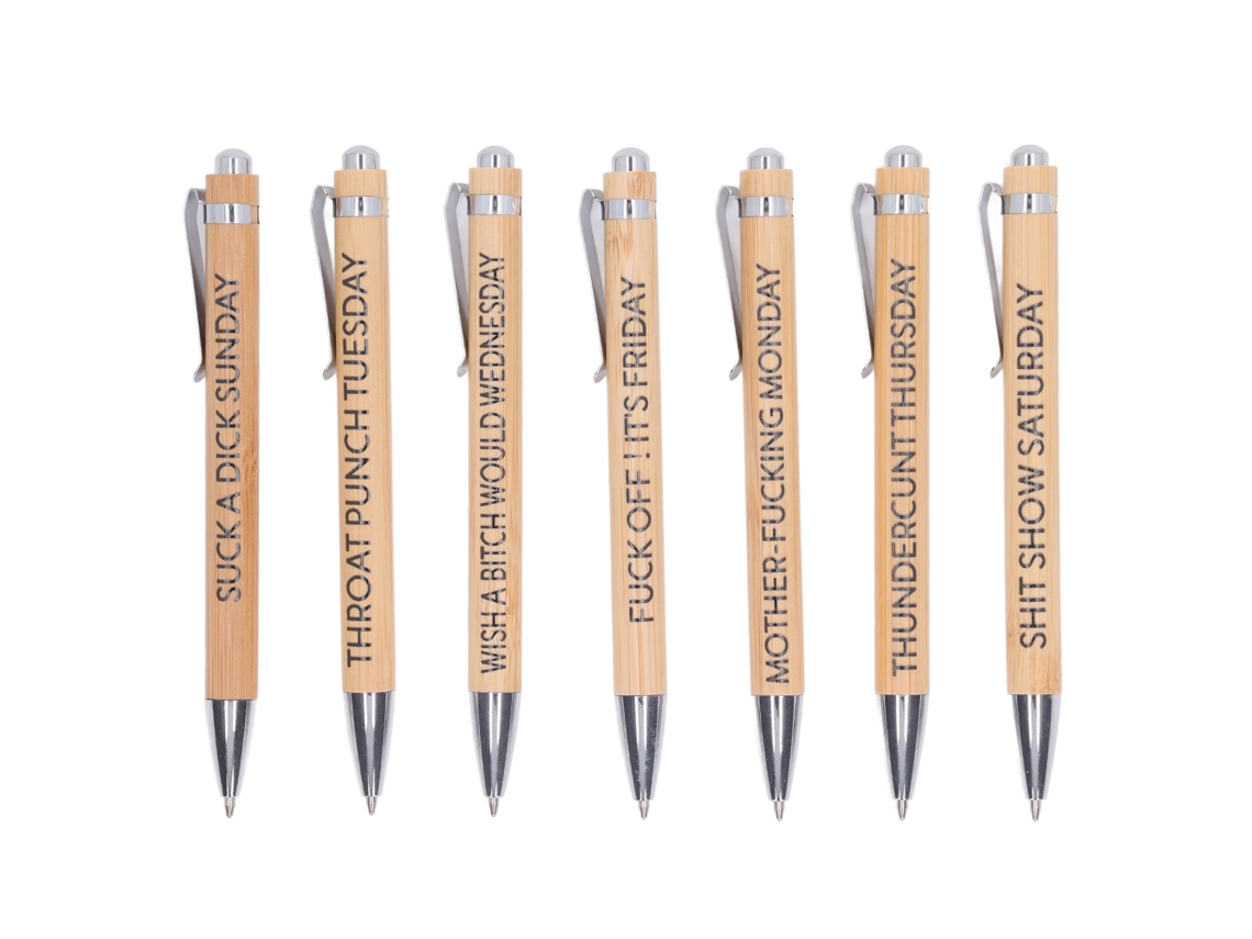 Mali 7pcs Canetas de Bambu Inspiradoras com Frases Motivacionais Retráteis para Alivio de Estresse
