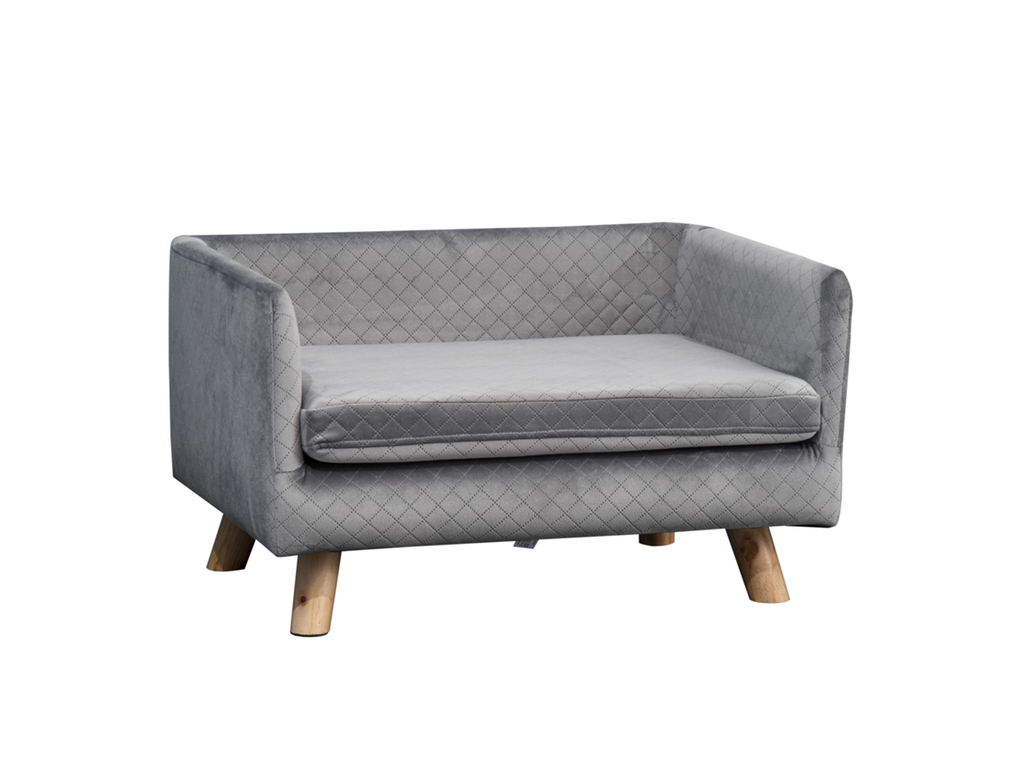 Poltrona para cães com pernas de madeira, cama, velvet touch, 64x45x36cm, cinza | S/MARCA