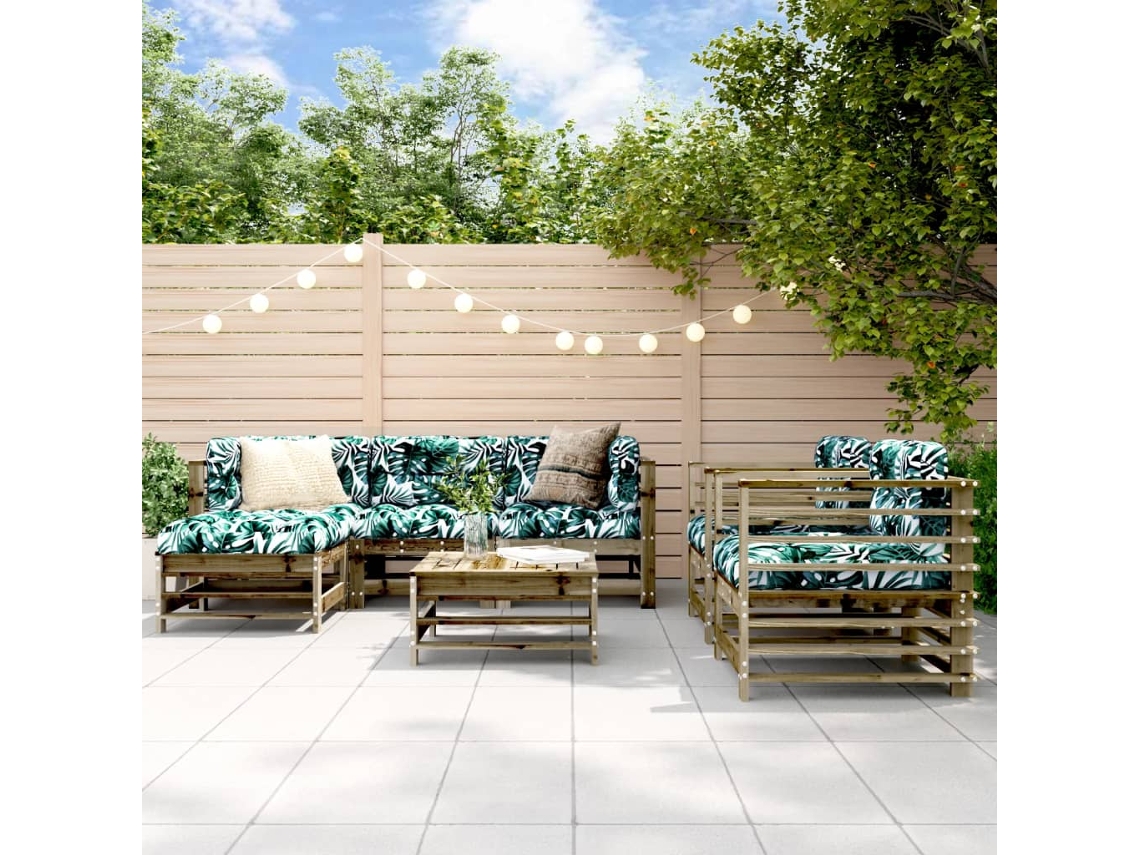 Vidaxl 7 Pcs Conjunto Lounge De Jardim Madeira De Pinho Impregnada