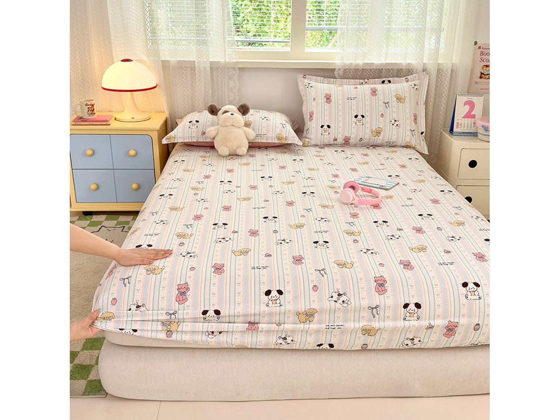 Capa de Colchão, Lençol de Baixo Estampado em Algodão Puro, Ideal para Quarto Infantil, com Estampa de Gatinhos, 150x200cm PANOONA