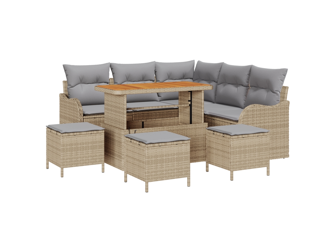 Conjunto 9 Sofá De Jardim Vidaxl Bege Vime Pe (110 X 55 X 71 Cm)