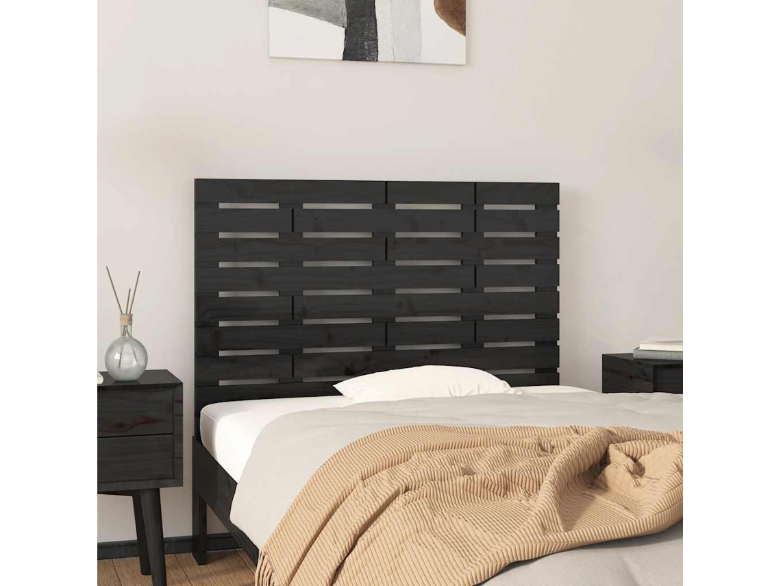 Vidaxl Cabeceira De Parede 96x3x63 Cm Madeira De Pinho Maciça Preto