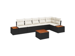 Conjunto 6 Sofá De Jardim Vidaxl Preto Vime Pe (319 X 154 X 85 Cm)