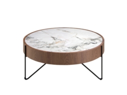 Mesa de Centro Redonda em Mármore Porcelânico Nogueira e Aço Preto ANGEL CERDA
