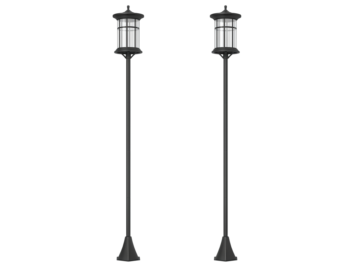 2 candeeiros solares de exterior com painel solar e acendimento automático 23.5x23.2x184cm Preto BTFORUS