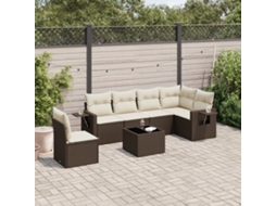 Vidaxl 7 Pcs Conjunto De Sofás Jardim C/ Almofadões Vime Pe Castanho