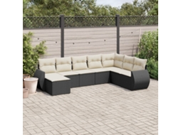 Vidaxl 8 Pcs Conjunto Sofás De Jardim Com Almofadões Vime Pe Preto