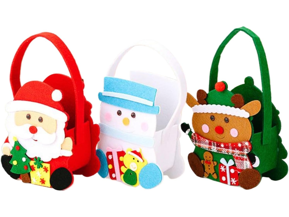 Conjunto De 3 Sacolas De Presente De Natal Com Alças, Cesta Temática Reutilizável