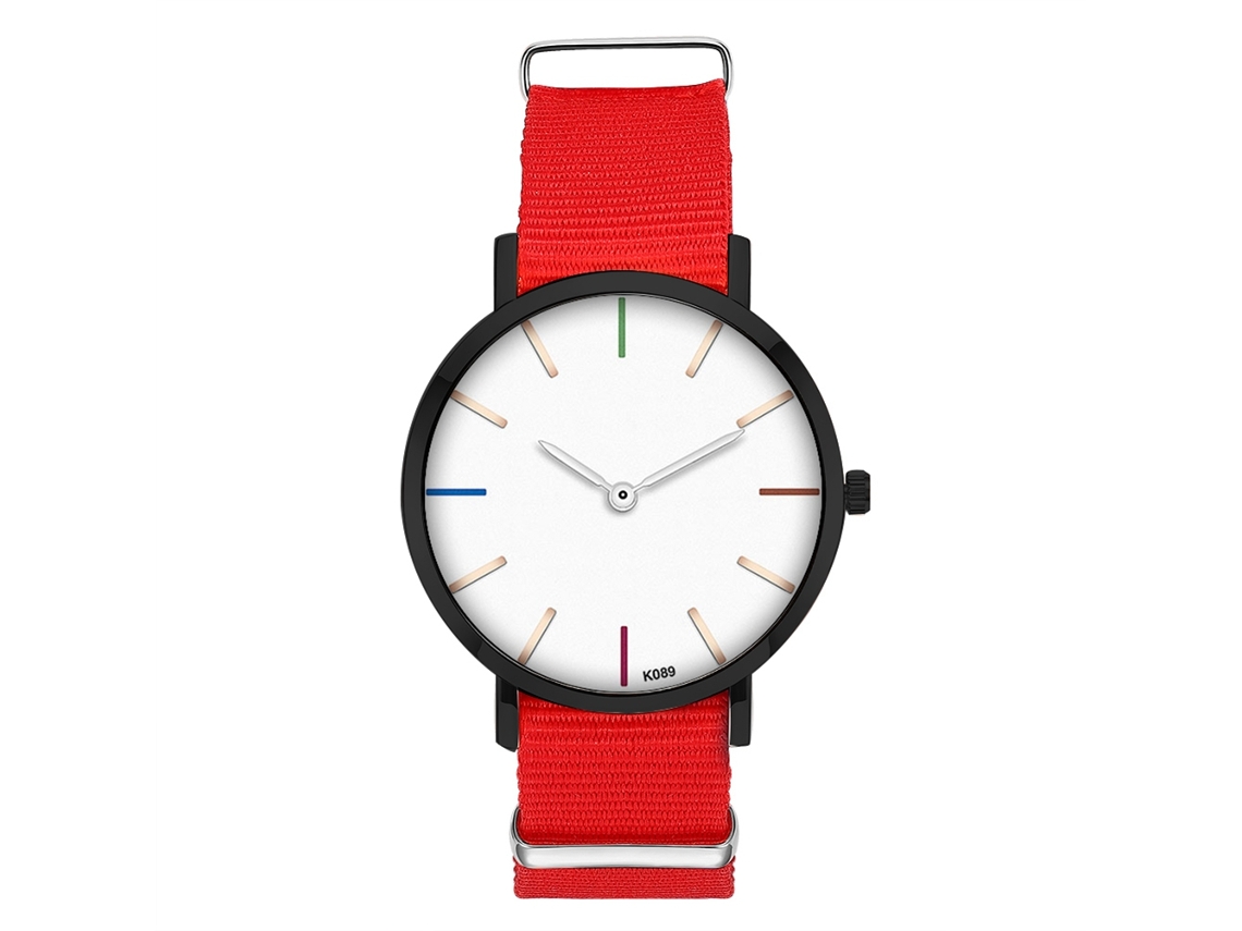Relógio unissex moderno com pulseira de nylon, mostrador redondo, movimento de quartzo, Zhoulianfa (vermelho)