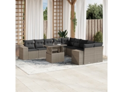 Vidaxl 11 Pcs Conjunto Sofás De Jardim C/ Almofadões Vime Pe Cinzento