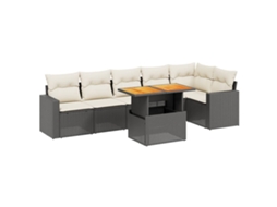 Conjunto de 7 Sofás para Jardim com Almofadões Vime Pe Preto MAISON EXCLUSIVE (7 pcs)