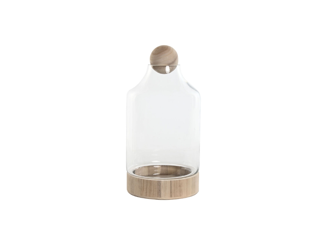 Home Esprit Vaso de Vidro Transparente Madeira Natural 21 x 21 x 42 cm