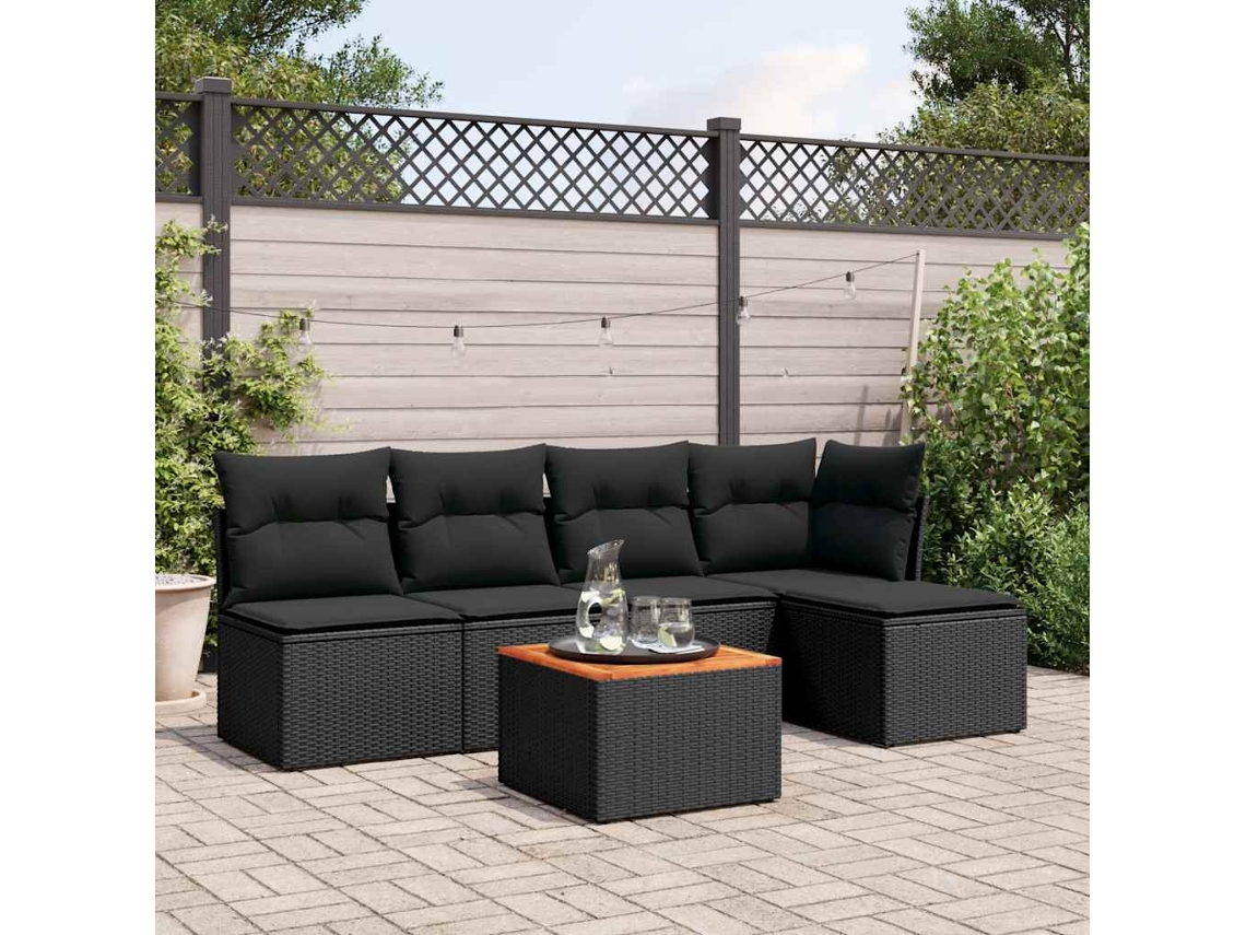 Vidaxl 6 Pcs Conjunto Sofás De Jardim C/ Almofadões Vime Pe Preto