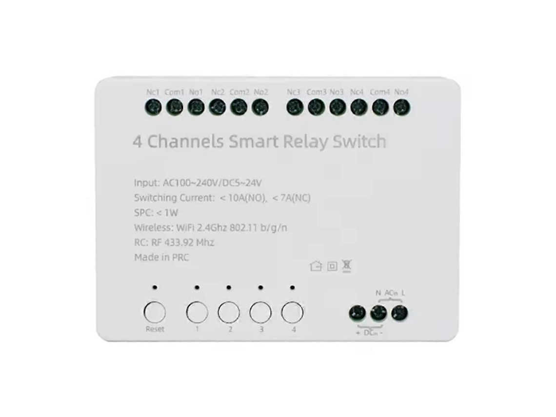 Módulo De Interruptor Inteligente Tuya Wifi De 4 Canais Ac 100-240v Dc 5-24v 10a Com Relé E Controlador De Automação Inteligente