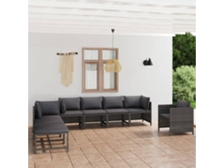 Vidaxl 8 Pcs Conjunto Lounge De Jardim C/ Almofadões Vime Pe Cinzento