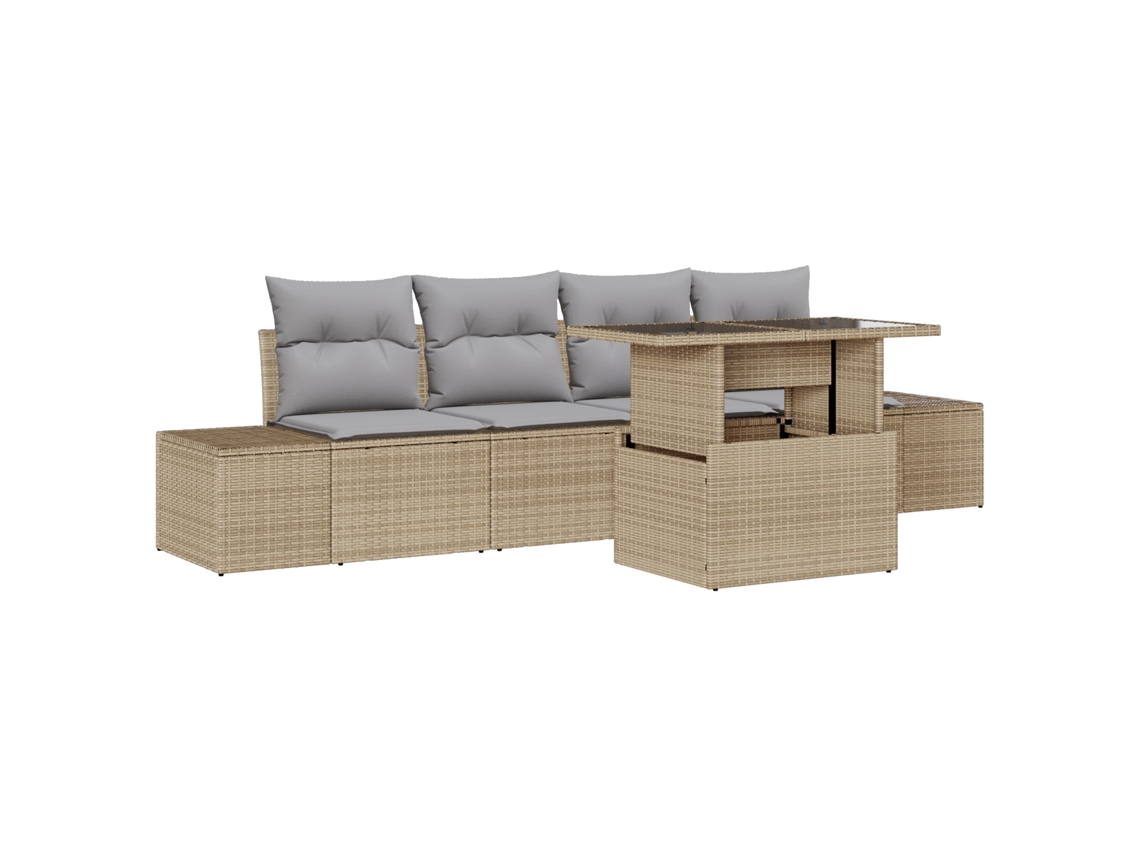 Conjunto 5 Conjunto De Sofá De Jardim Vidaxl Bege Vime Pe (100 X 55 X 73 Cm)