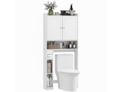Meuble Wc Dessus De Toilette Ou Machine À Laver, 2 Portes, 3 Compartiments, Porte-papier Toilette, 80x19,5x170cm, Blanc