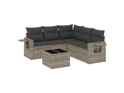 Conjunto 6 sofás jardim com almofadões VIDAXL vime PE cinzento-claro