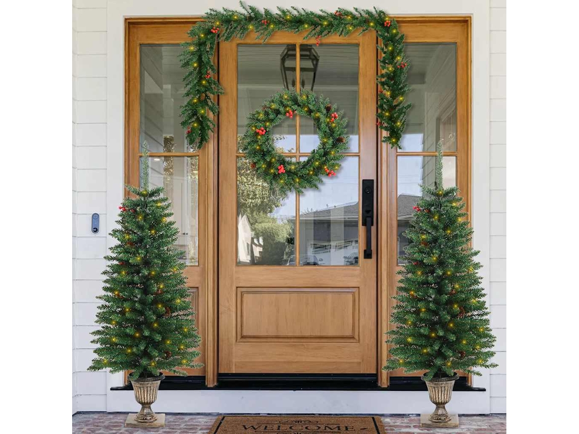 Vidaxl Árvores Natal Artificiais 2pcs C/ Coroa De Natal/grinalda/leds